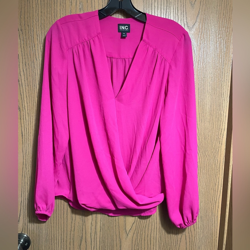 EUC INC Faux Wrap Fuchsia Blouse with Long Sleeves